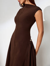 Skew Collar Pure Color Maxi Dress